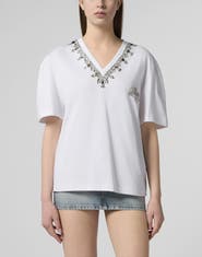 PHILIPP PLEIN Man Fit V-Neck T-Shirt Crystals Women