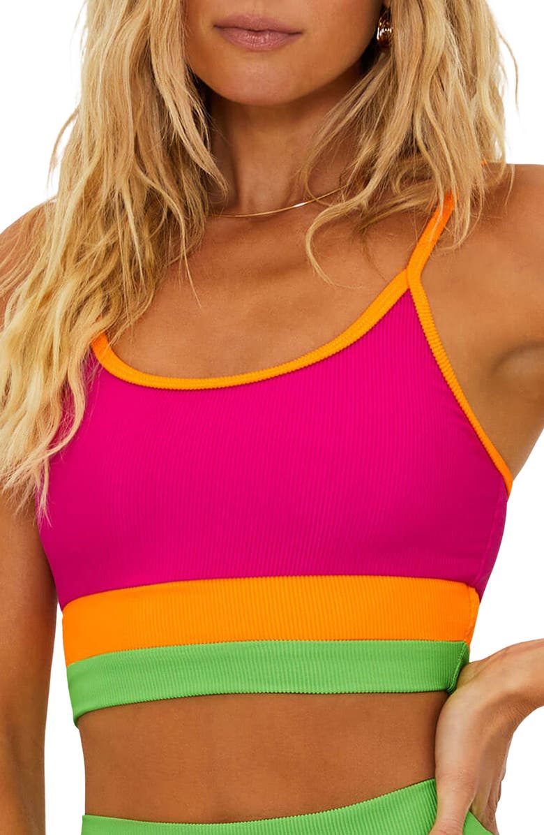 Beach Riot Eva Colorblock Bikini Top, Main, color, Neon Sunset Colorblock