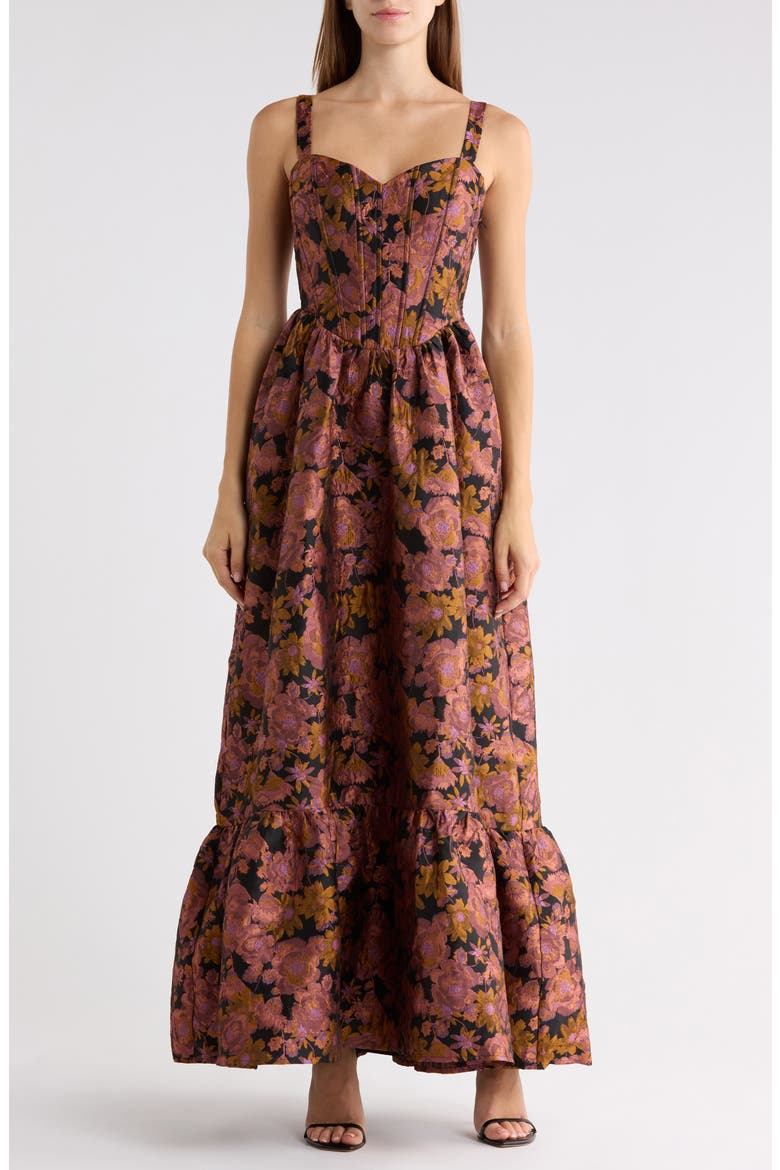 Grace Corset Brocade Maxi Dress, Main, color, PINK MULTI