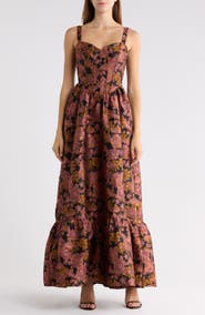 Lulus Grace Corset Brocade Maxi Dress