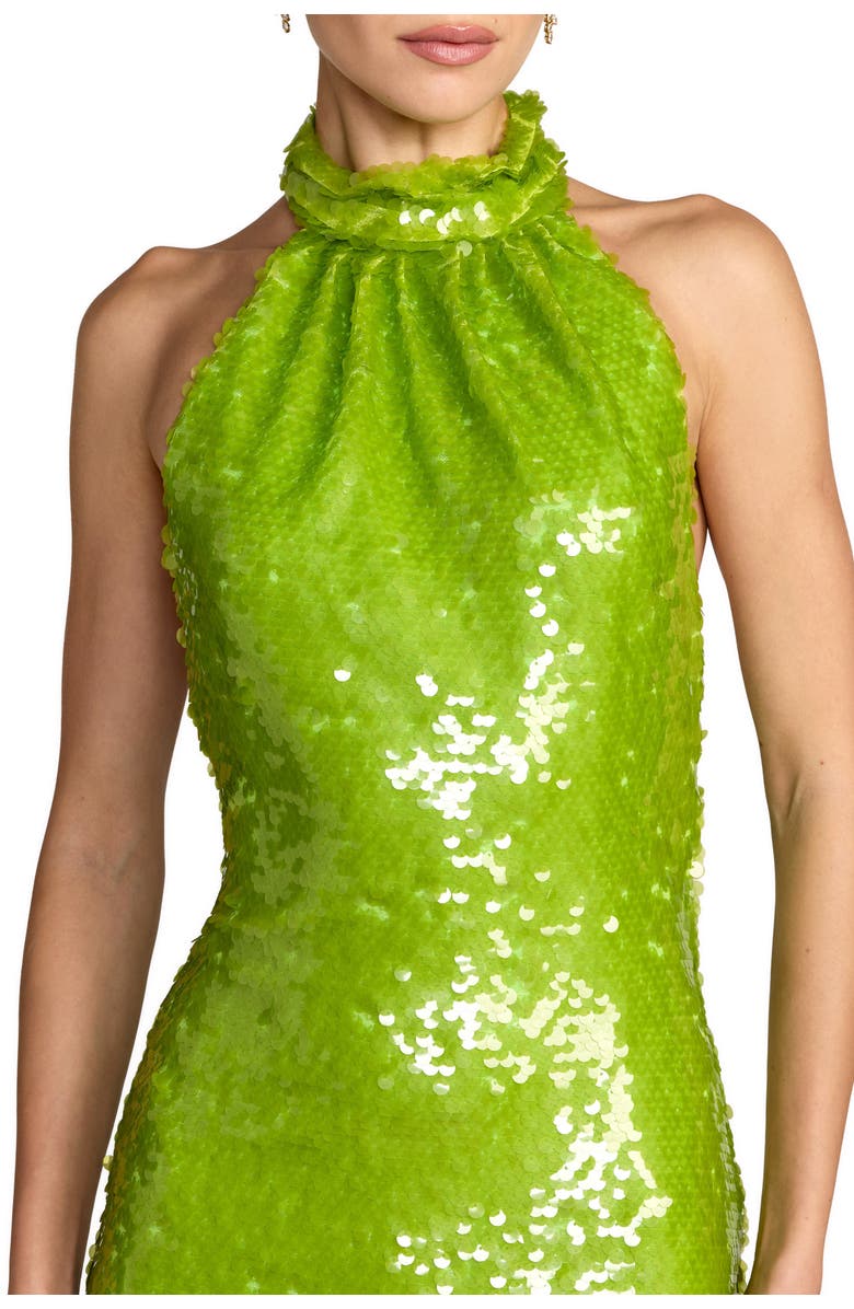 Mac Duggal Sleeveless Sequin Halter Cowl Back Ankle Dress, Alternate, color, Apple Green