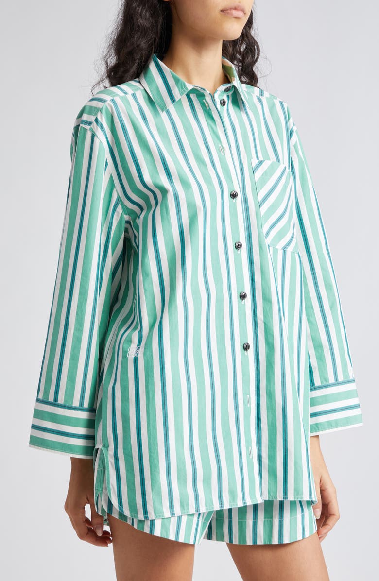 Ganni Stripe Organic Cotton Button-Up Shirt, Alternate, color,