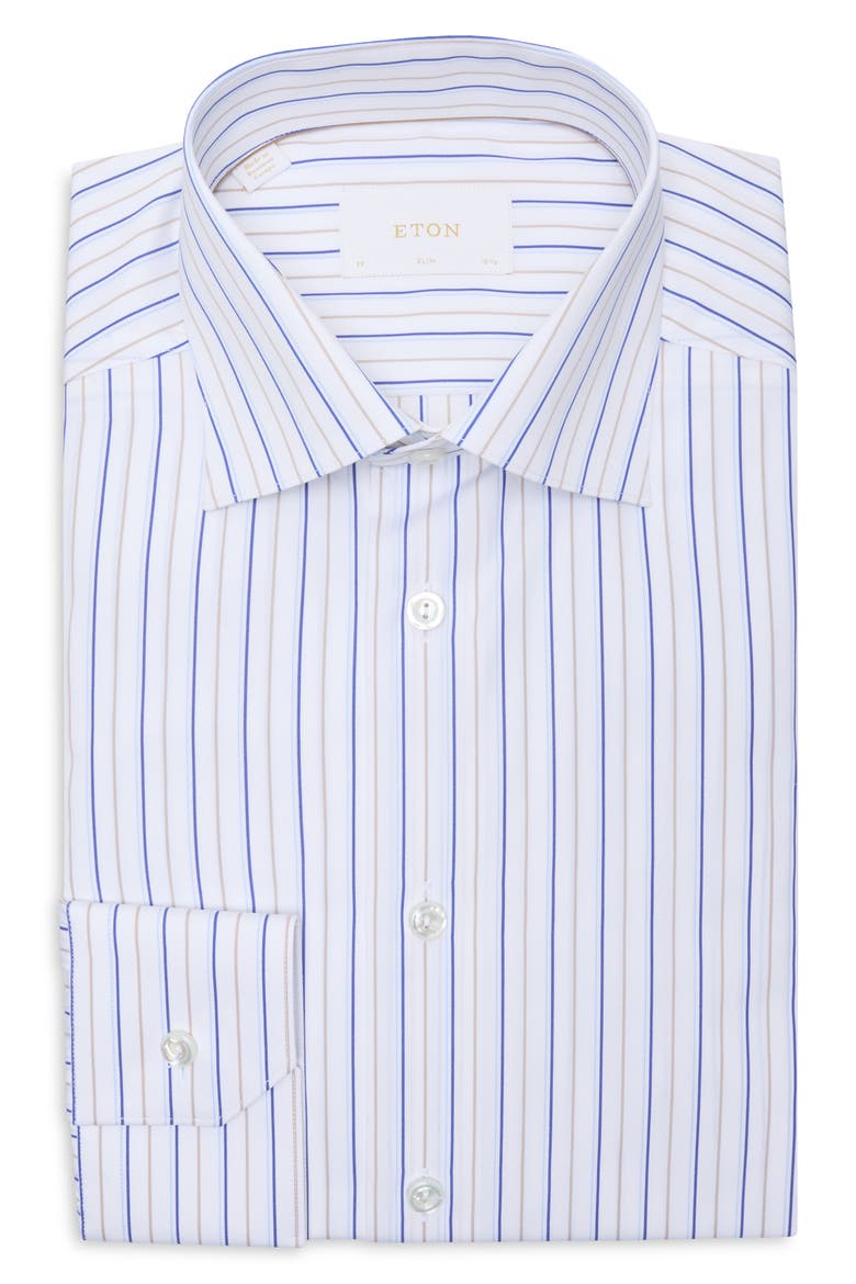 Slim Fit Stripe Dress Shirt, Alternate, color, MEDIUM BLUE