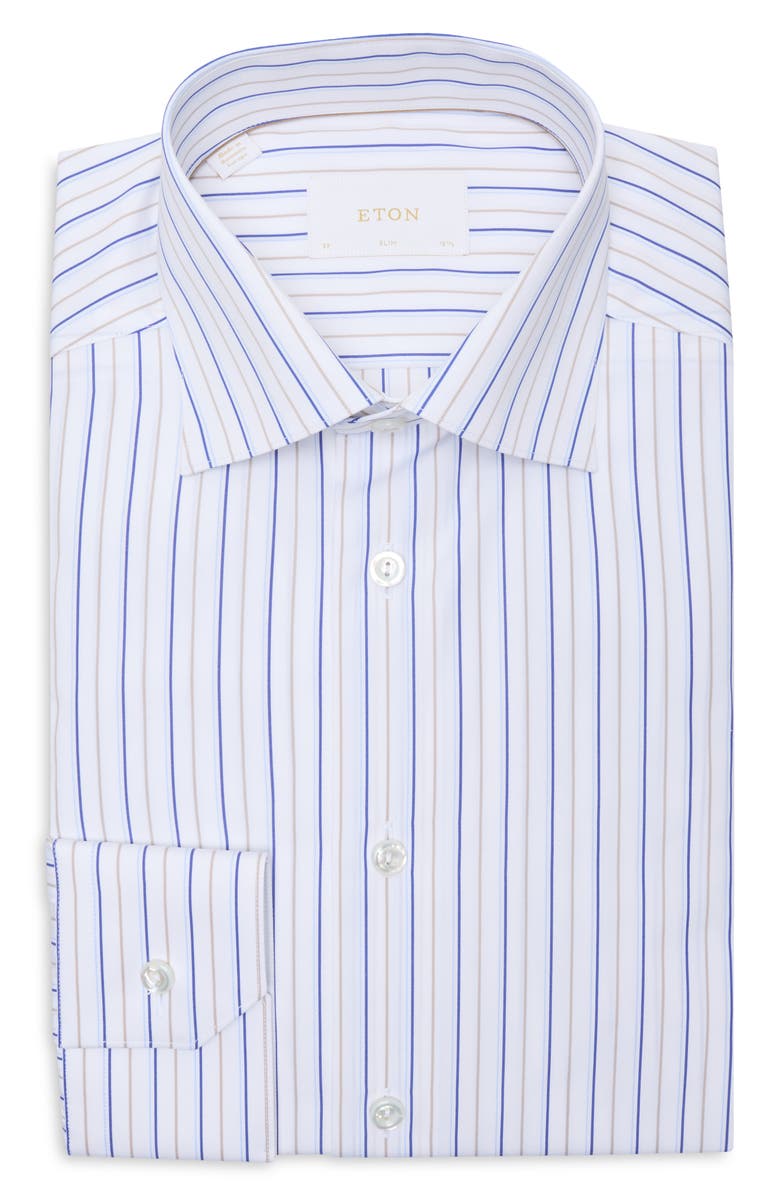 Eton Slim Fit Stripe Dress Shirt, Main, color, Medium Blue