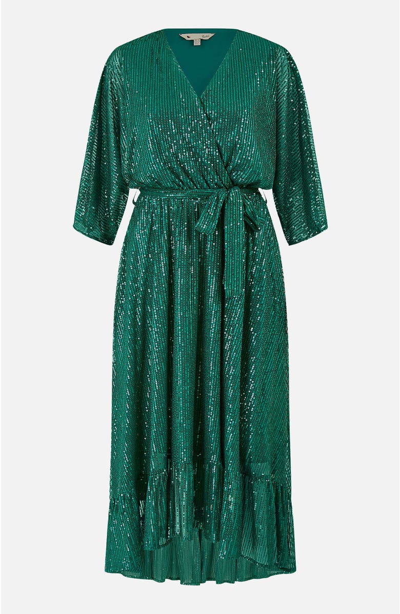 Yumi Sequin Midi Wrap Dress, Alternate, color, Green