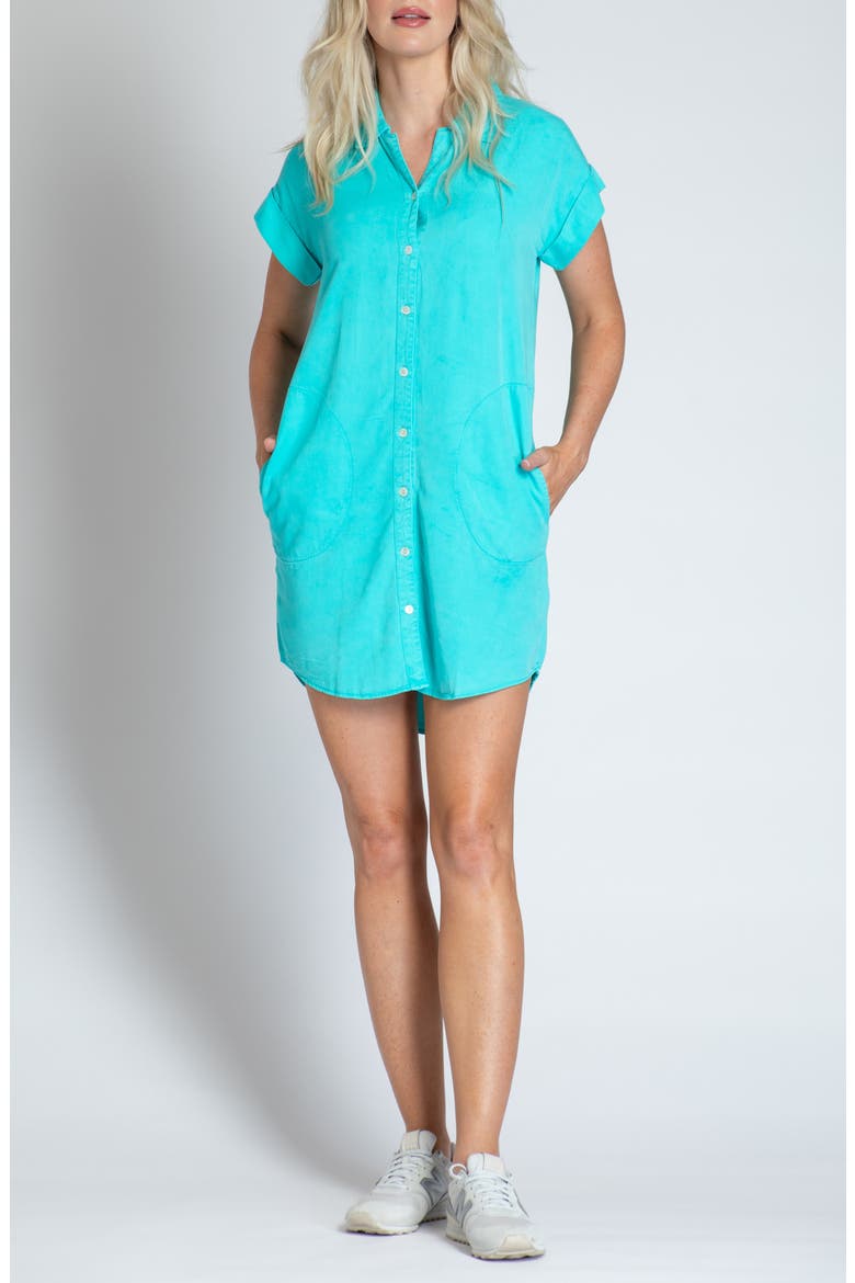 Short Sleeve Shirtdress, Main, color, TURQUOISE