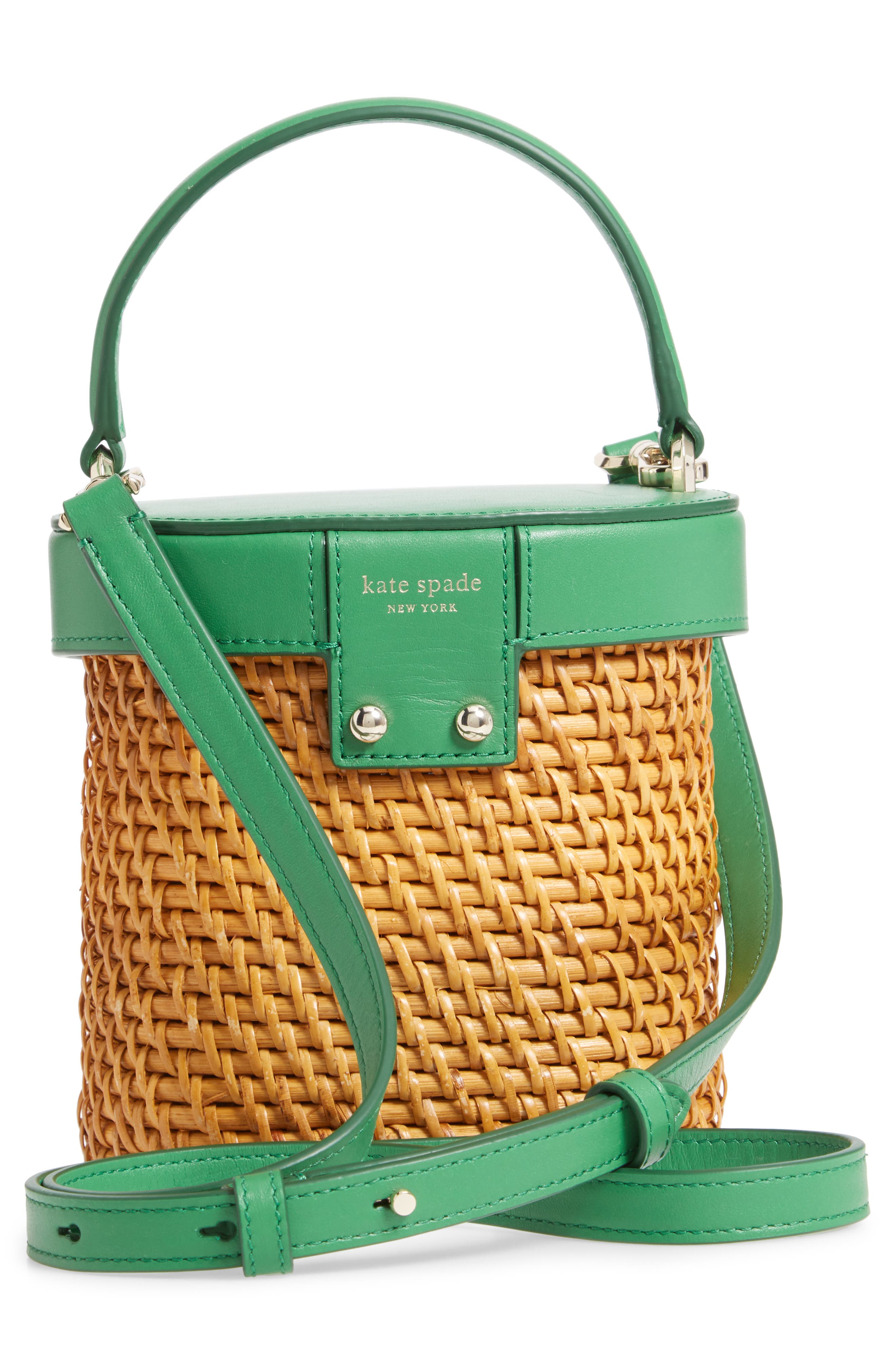 Kate Spade New York mini rose rattan bucket bag, Alternate, color, 