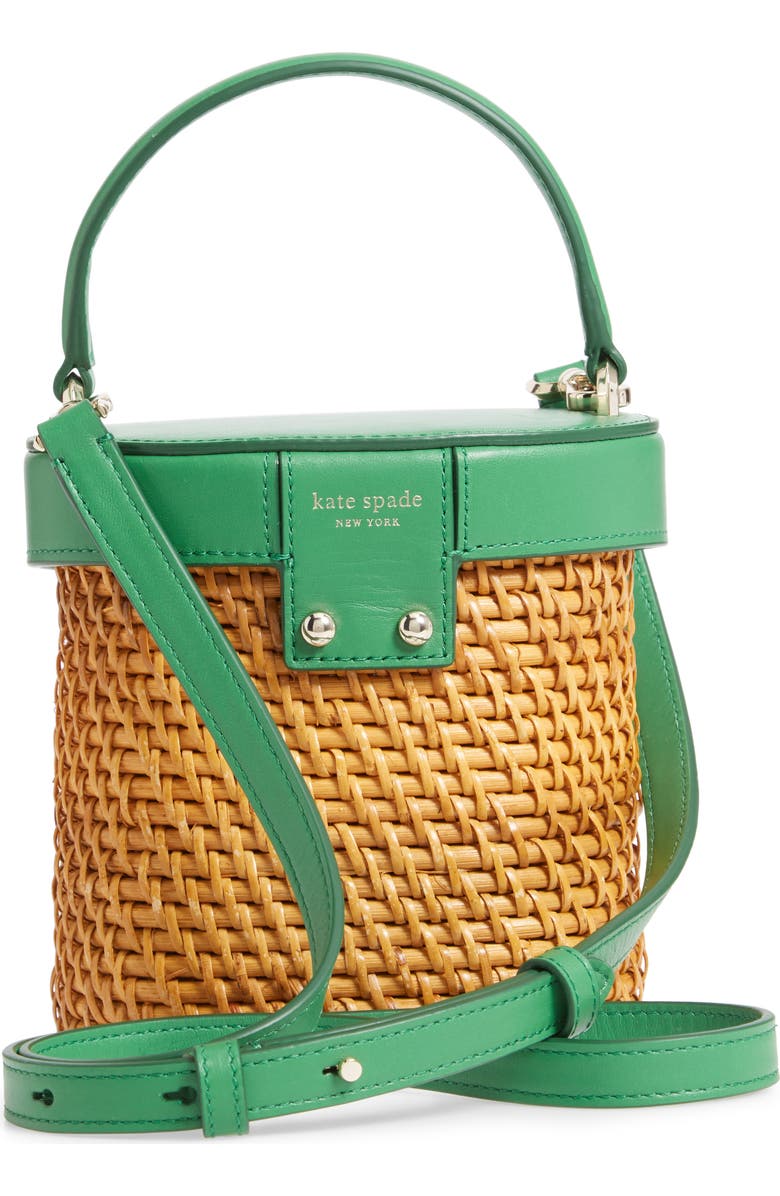 Kate Spade New York mini rose rattan bucket bag, Alternate, color,