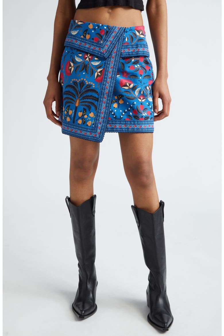 Palms Paradise Wrap Front Miniskirt, Main, color, PALMS PARADISE TEAL