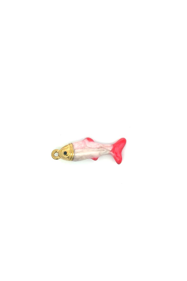 Mini Pink Enamel Fish Pendant, Alternate, color, Pink/Gold