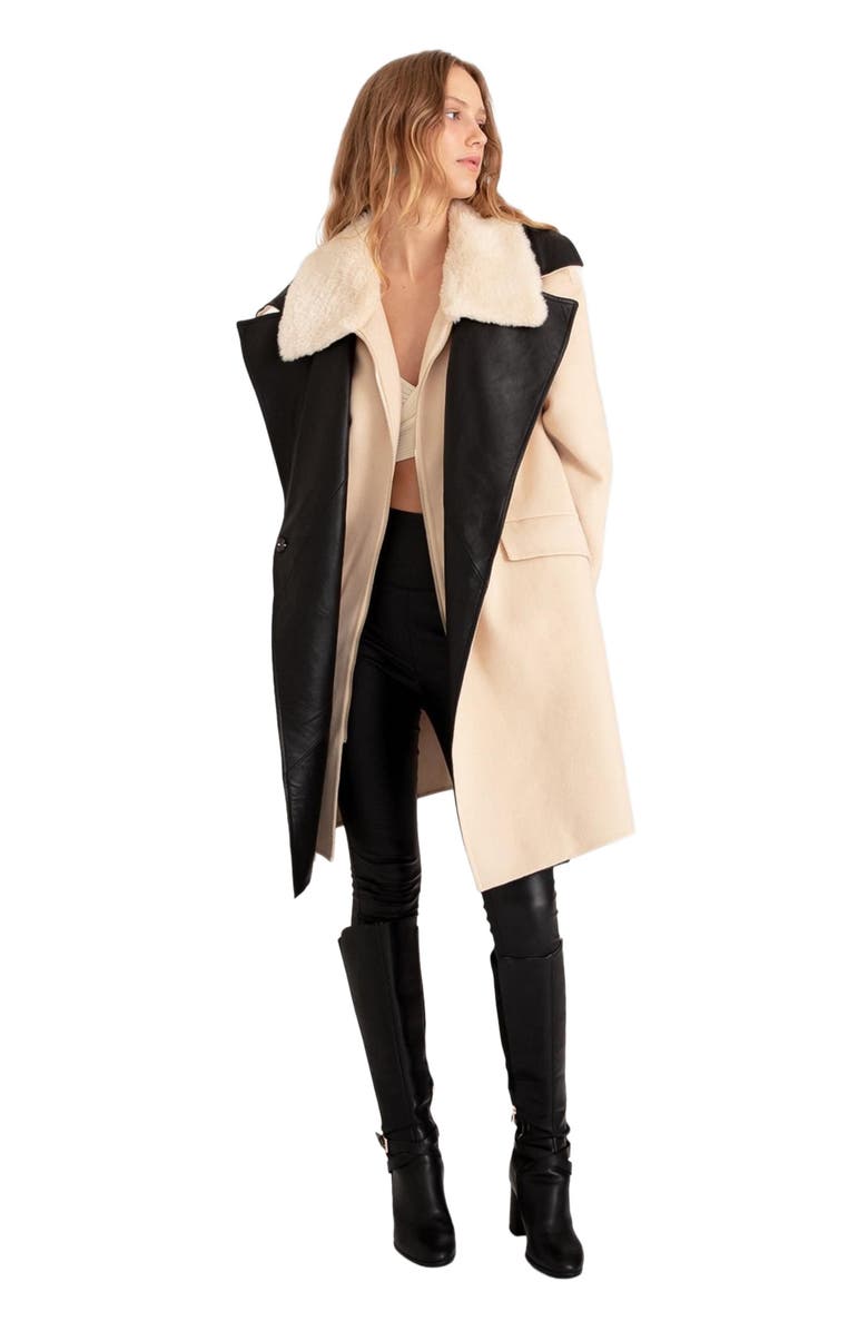 Belle & Bloom Watch Me Go Oversized Leather Trimmed Coat, Alternate, color, Pale Oat