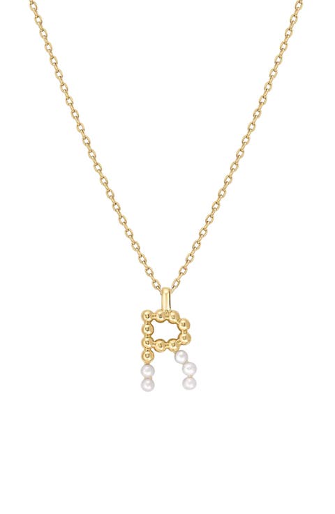 Cultured Pearl Pavé Initial Necklace