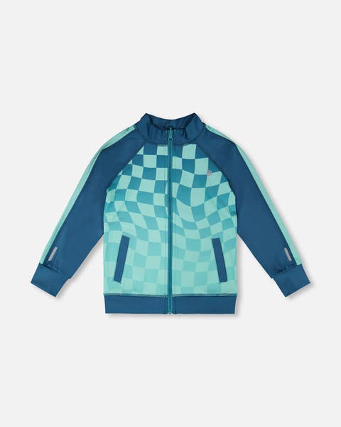 Full Zip Athletic Cardigan Checkerboard in Recycled Polyester