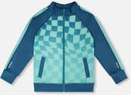 Deux par Deux Full Zip Athletic Cardigan Checkerboard in Recycled Polyester