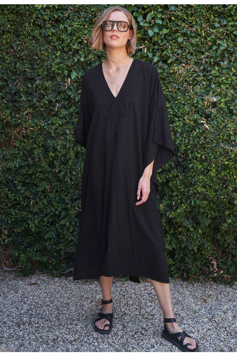 Cotton Midi Caftan, Alternate, color, Black