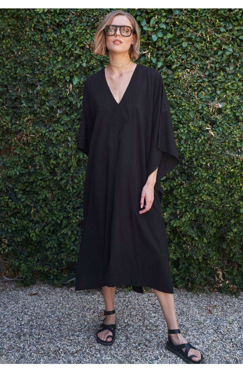 ocean+main Cotton Midi Caftan, Alternate, color, Black