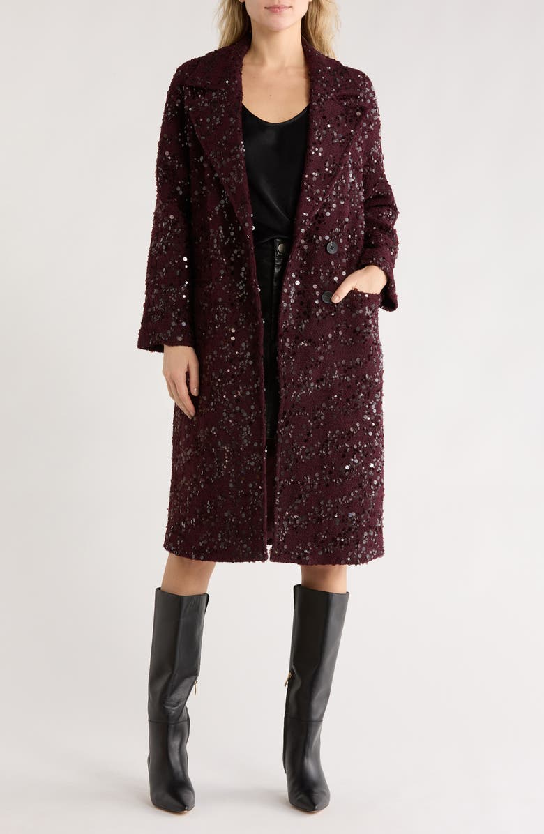 Avec Les Filles Sequined Coat, Alternate, color, Mulberry Sequin