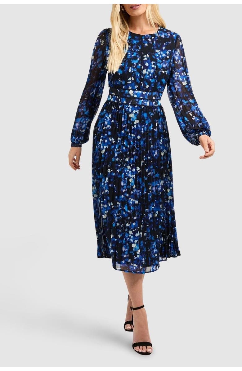 Wallis Petite Floral Pleated Midi Dress, Alternate, color, Navy