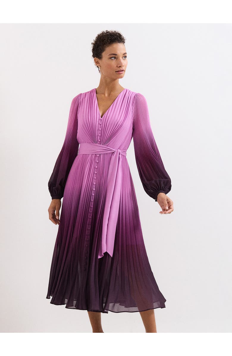 Phase Eight Mira Ombre Tie Waist Midi Dress, Main, color, Purple