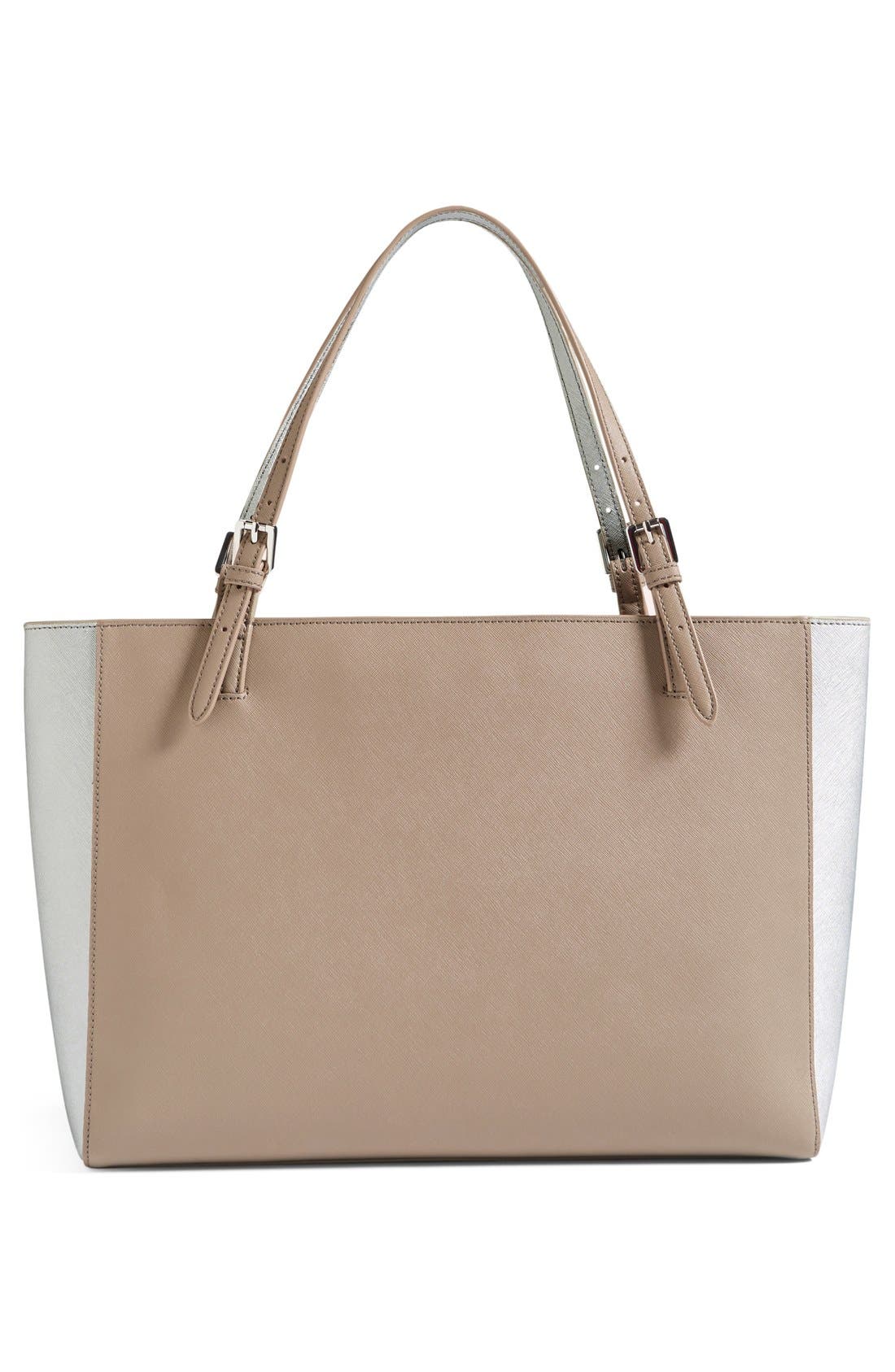 'York' Colorblock Buckle Tote, Alternate, color, FRENCH GREY/ SILVER