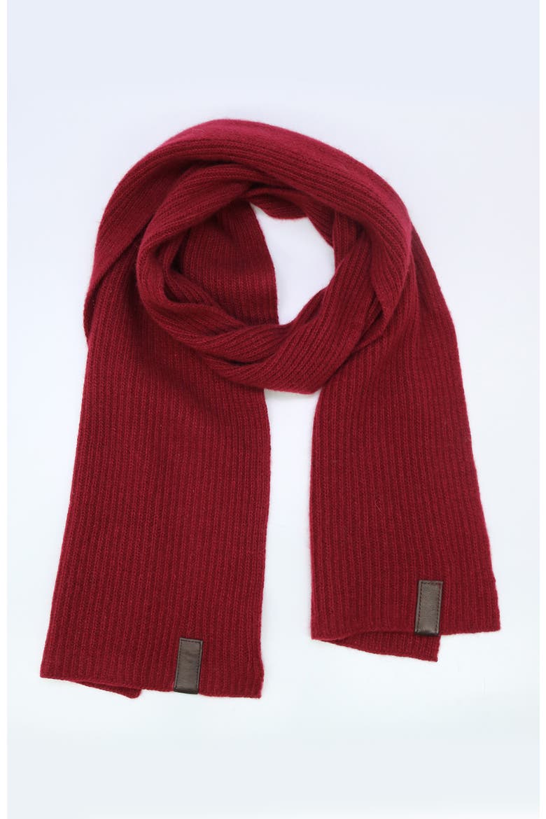 Cashmere scarf with leather tab, Main, color, RUM