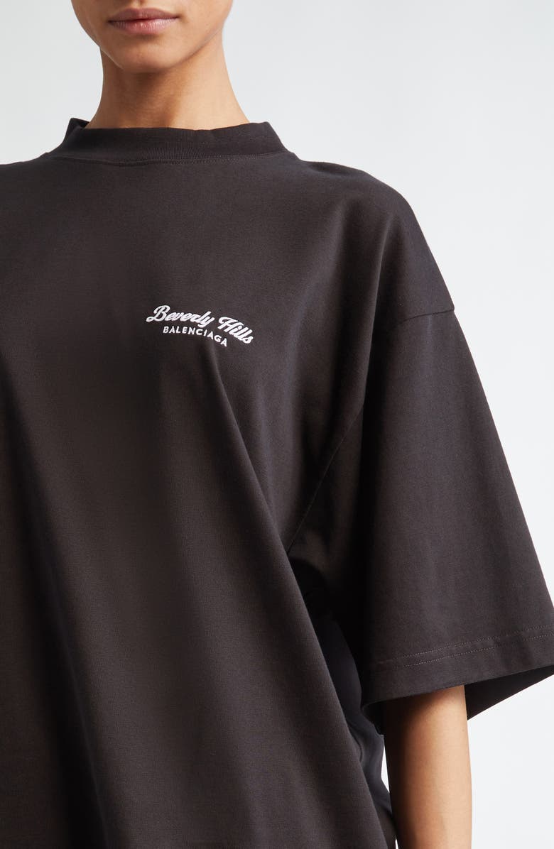 Balenciaga Beverly Hills Medium Fit Embroidered Cotton T-Shirt, Alternate, color, 
