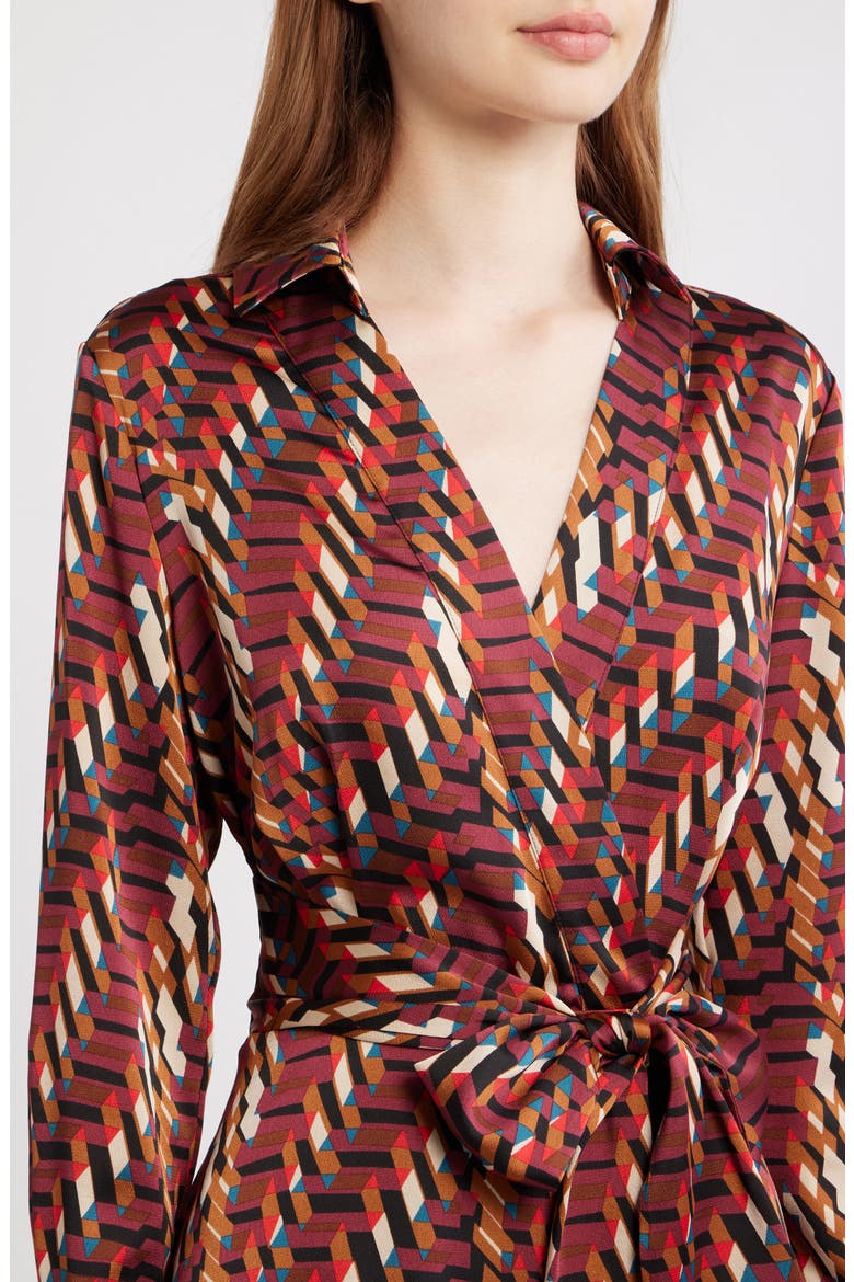 Geo Print Long Sleeve Midi Shirtdress, Alternate, color, CRANBERRY MULTI