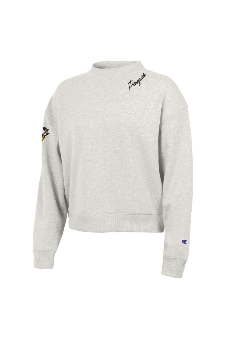 Women's Champion  Oatmeal Pittsburgh Penguins Collar Script Triumph Fleece Crewneck Sweatshirt, Alternate, color, Oatmeal