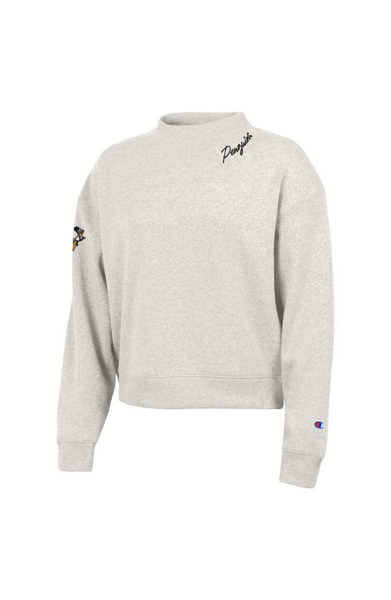 Champion Women's Champion Oatmeal Pittsburgh Penguins Collar Script Triumph Fleece Crewneck Sweatshirt, Alternate, color, Oatmeal