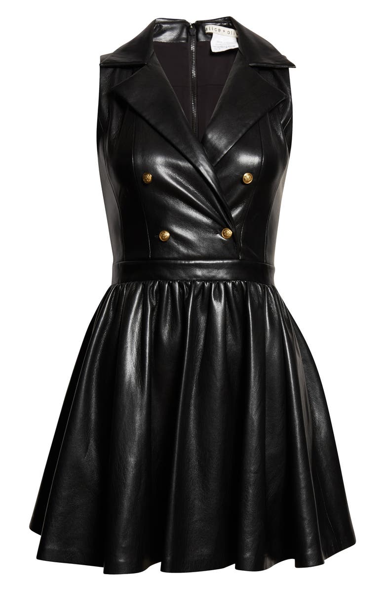 Alice + Olivia Emmy Faux Leather Sleeveless Dress, Main, color, Black