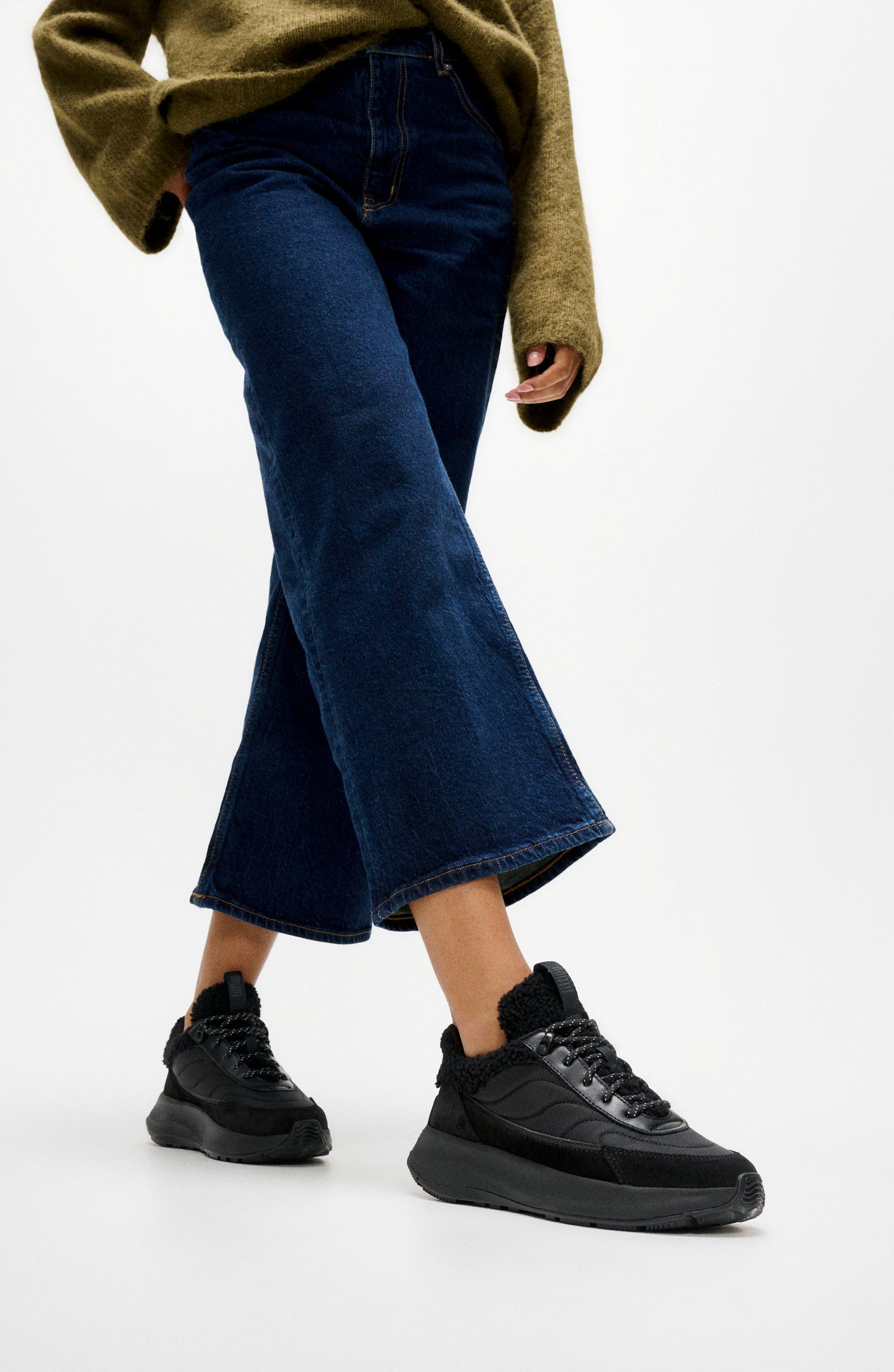F-Mode Flow Genuine Shearling Sneaker, Alternate, color, ALL BLACK