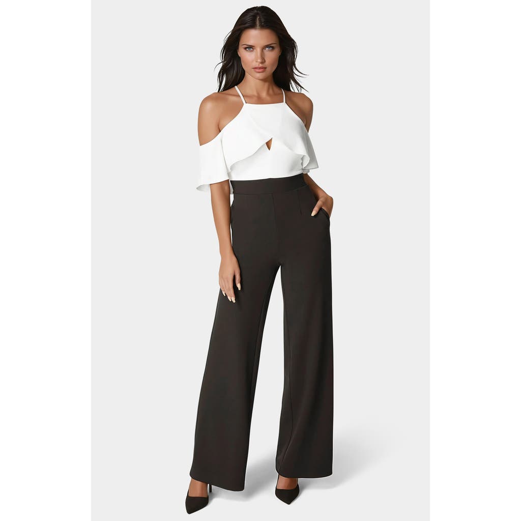 Bebe Cold Shoulder Palazzo Leg Jumpsuit In Multi