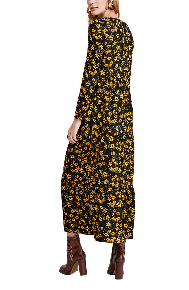 Free People Tiers of Joy Long Sleeve Prairie Dress, Alternate, color, Black Combo