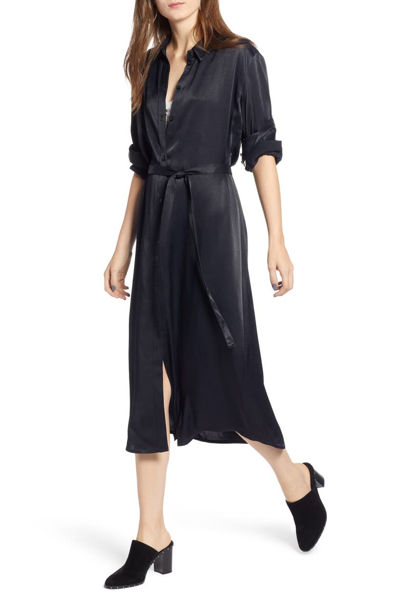 Midi Shirtdress, Main, color, BLACK