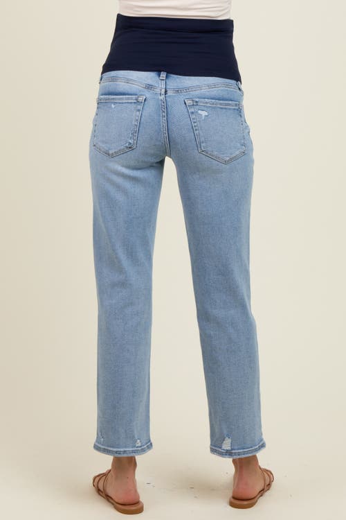 Pinkblush Distressed Open Knee Ankle Straight Leg Jeans In Blue