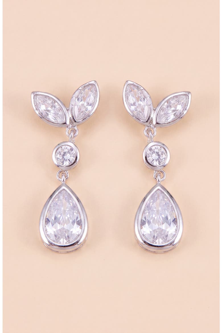 Crystal Leaf-Inspired Drop Earrings, Main, color, Silver