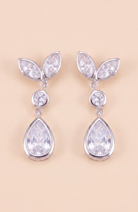 Crystal Leaf-Inspired Drop Earrings
