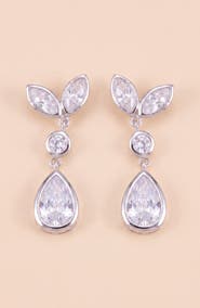 Modenaire Crystal Leaf-Inspired Drop Earrings