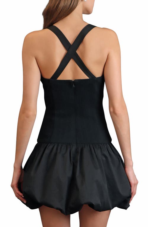 Avec Les Filles Halter Rosette Drop-waist Bubble Mini Dress In Black