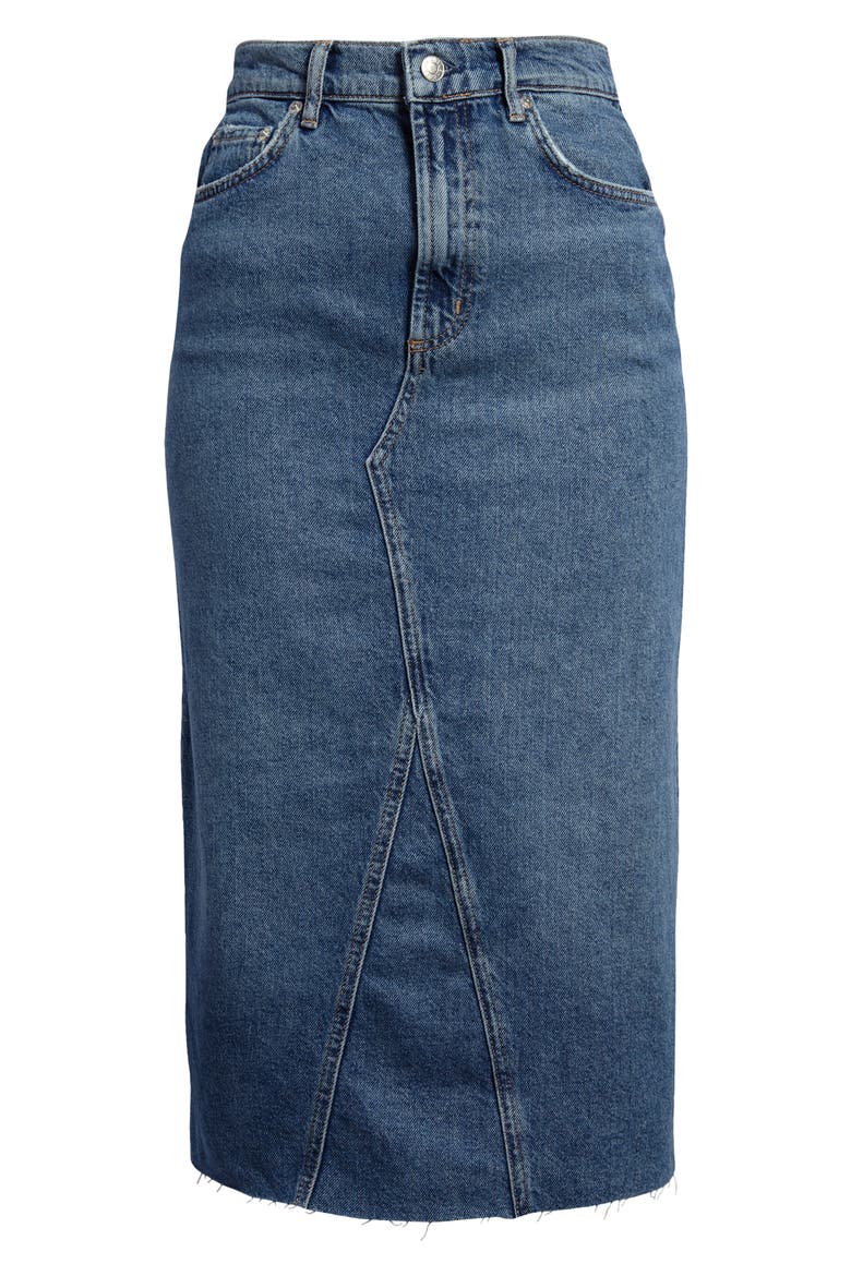 The Highland Nonstretch Denim Midi Skirt, Alternate, color, VINTAGE SAPPHIRE