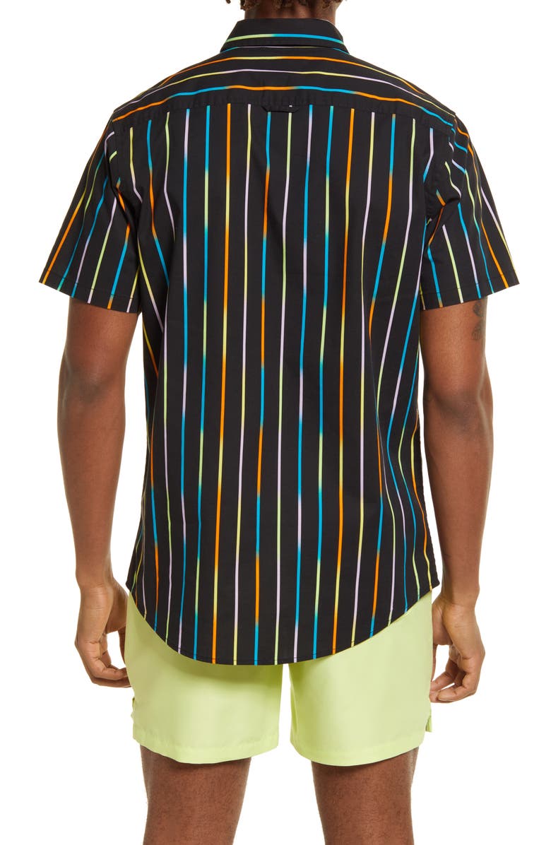 BP. Be Proud Pride Gender Inclusive Stripe Short Sleeve Button-Up Shirt, Alternate, color,