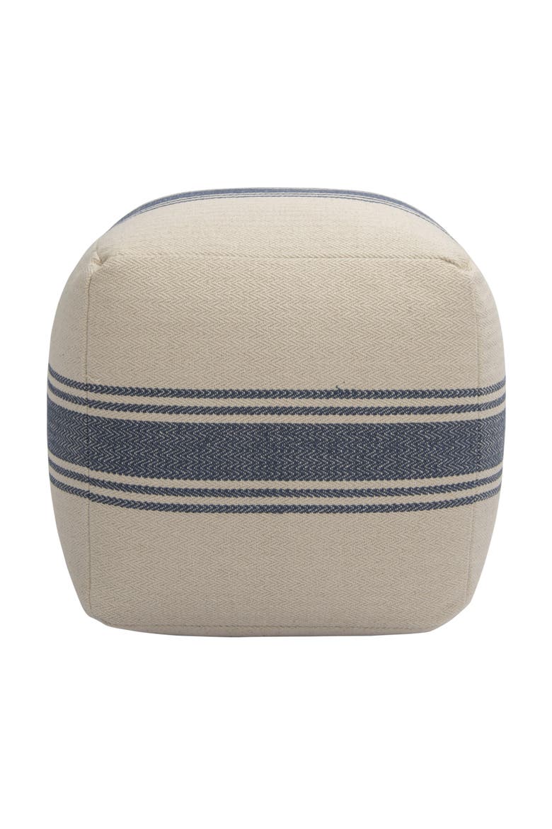 Striped Square Canvas Pouf, Blue, Alternate, color, Blue