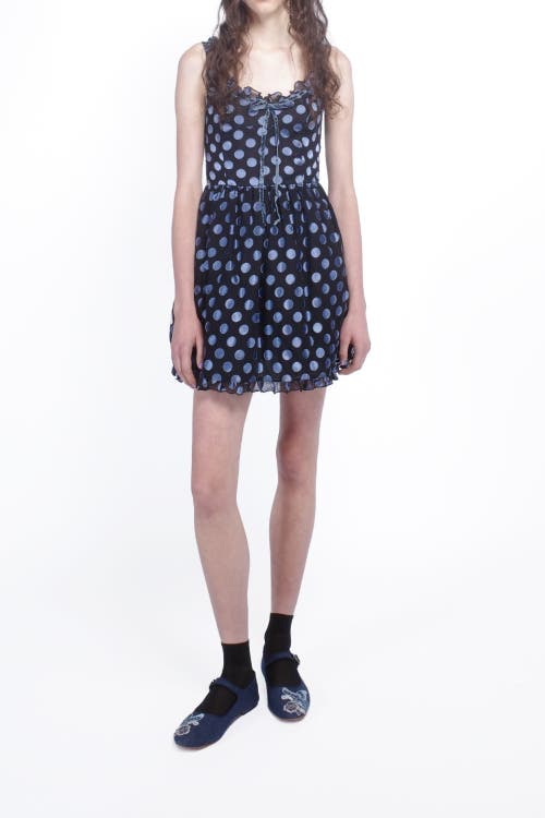 Anna Sui Dot Chiffon Ruffle Mini Dress In Cornflower Multi