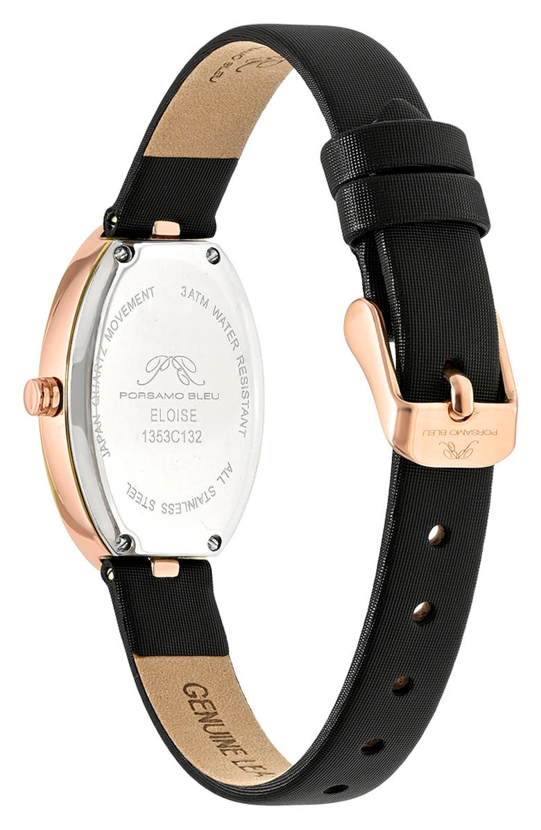 PORSAMO BLEU Women's Eloise Oval Guilloche Dial Leather Watch, Alternate, color, White/ Rose Gold/ Black