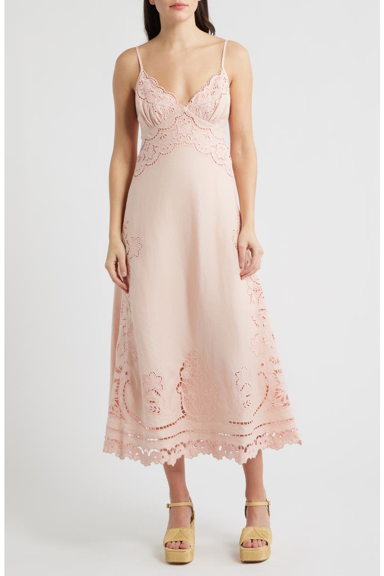 farm rio pink richelieu midi dress Richelieu Floral Embroidery Linen Slipdress (Women)
