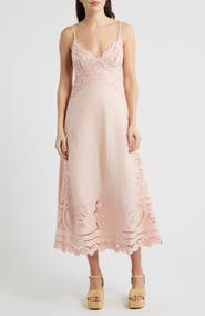 FARM Rio Richelieu Floral Embroidery Linen Slipdress