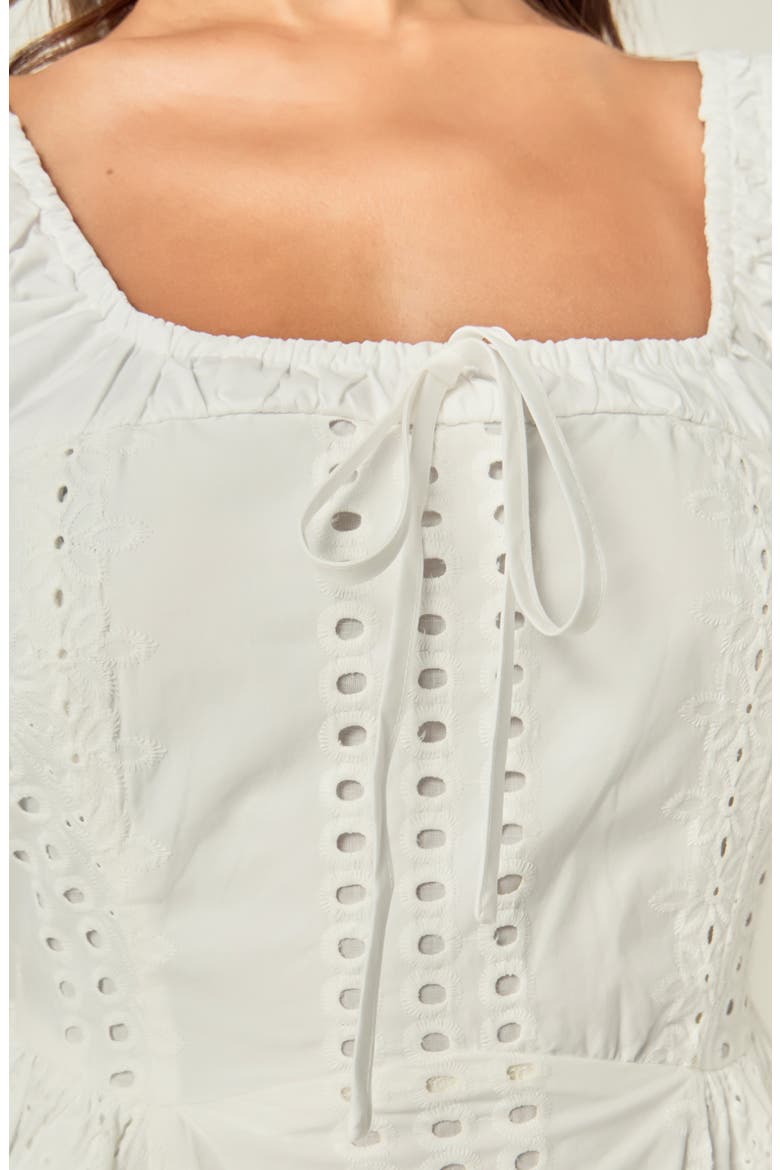 Embroidered Tie Detail Sleeveless Cotton Maxi Dress, Alternate, color, WHITE