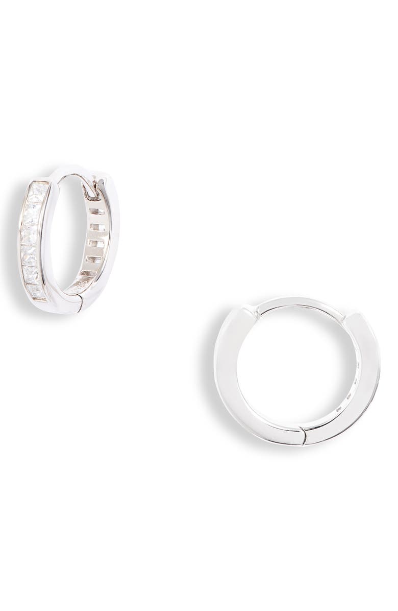 Nordstrom Cubic Zirconia Sterling Silver Huggie Hoop Earrings, Main, color, 