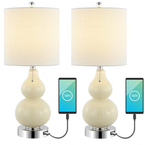 Cora 22" Classic Vintage Glass LED Table Lamp with USB Charging Port (Set of 2)