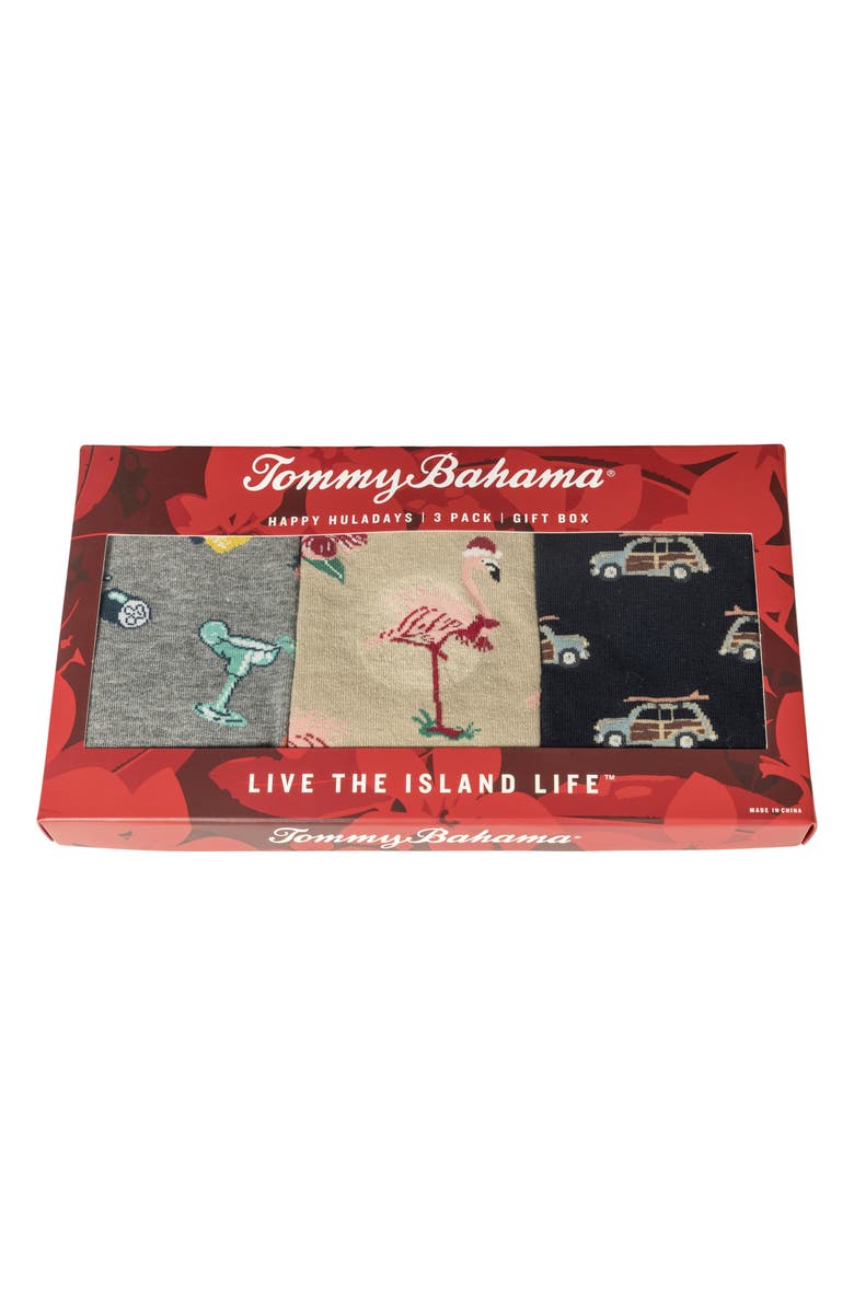 Tommy Bahama 3-Pack Assorted Crew Socks Gift Box, Alternate, color, Grey Heather/ Khaki/ Navy